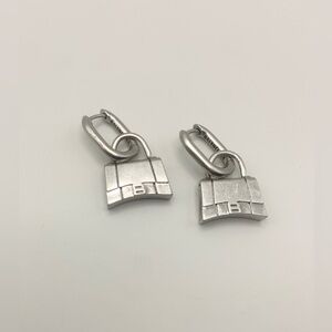 Balenciaga Vintage silver-tone Huggie Drop Earrings with 'B' logo